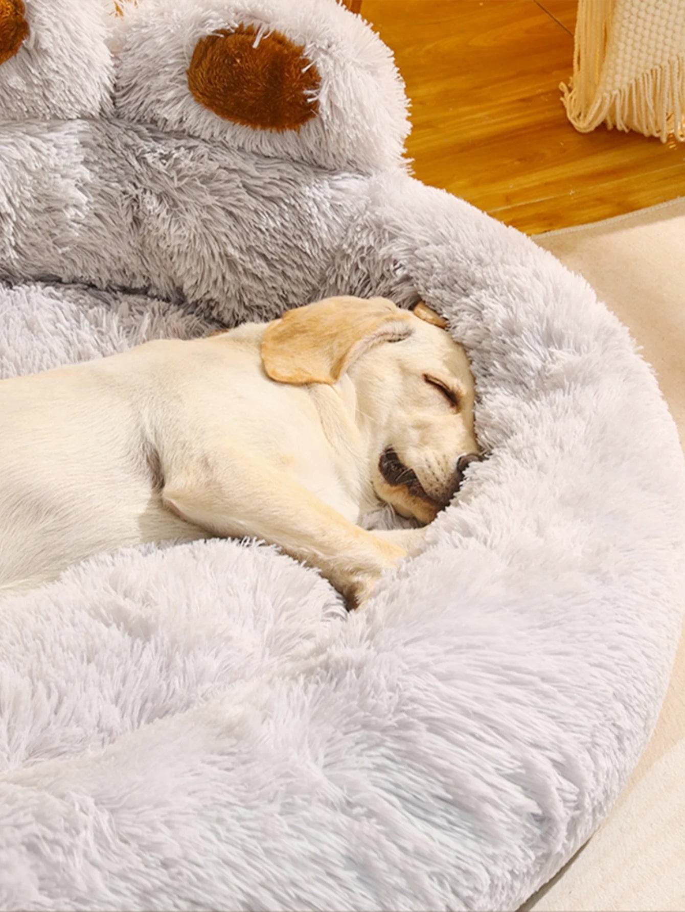 Cute Paw Donut Dog Bed / Cat Bed | Super Fluffy Plush Comfort w/ Supportive Bolsters (S-XL)