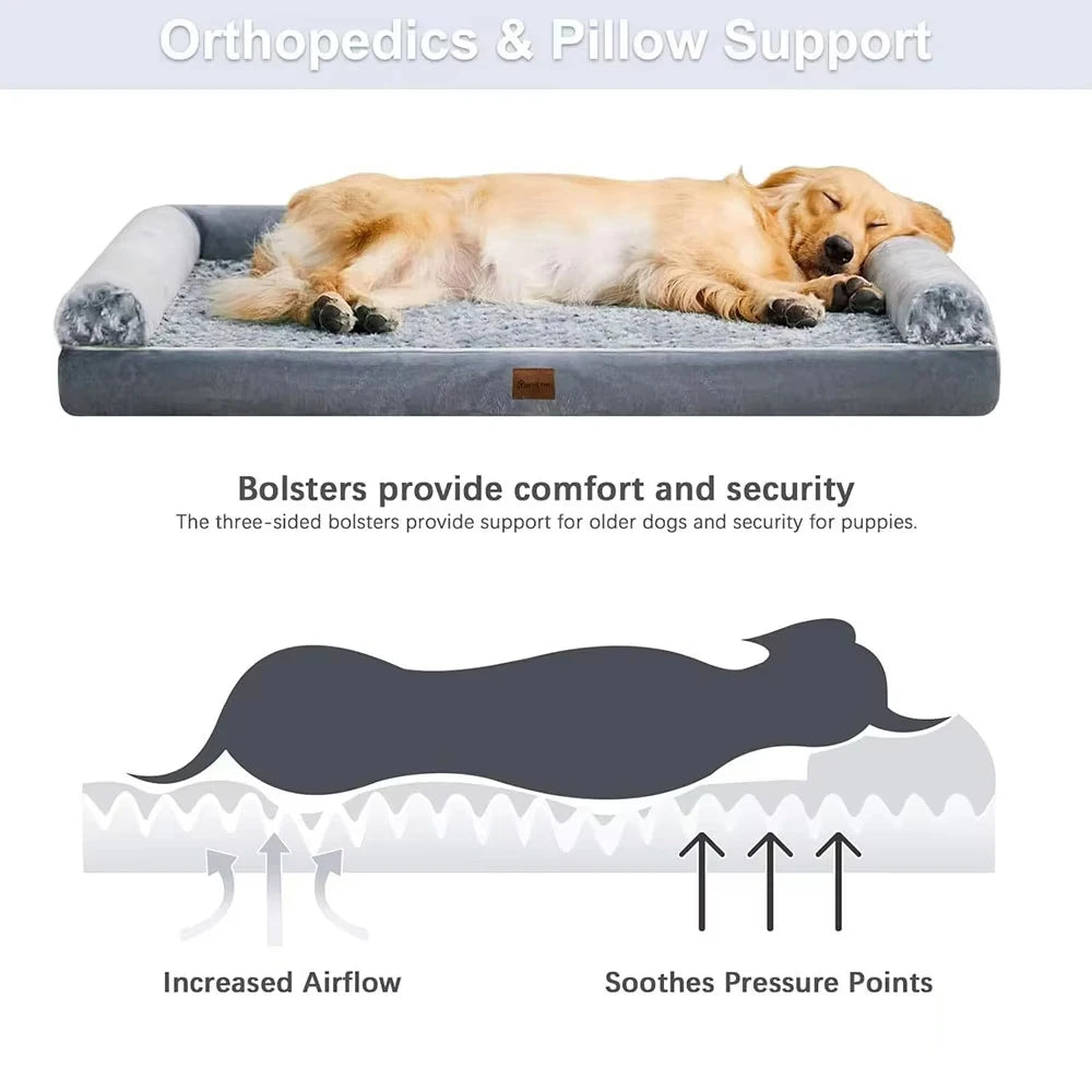 Orthopedic Rose Plush Dog Bed - Memory Foam Super Soft Waterproof Bottom