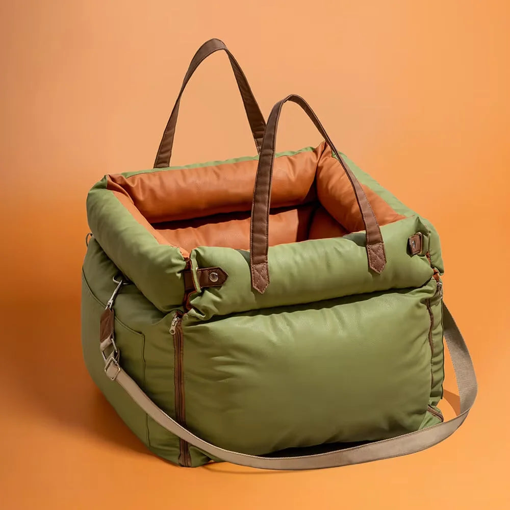 2-in-1 Faux Leather Dog & Cat Car Seat & Carrier