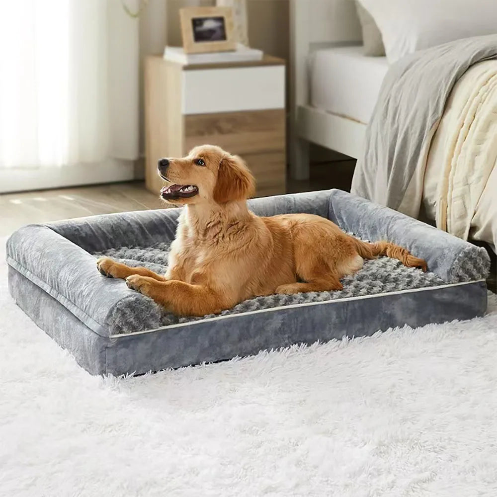 Orthopedic Rose Plush Dog Bed - Memory Foam Super Soft Waterproof Bottom
