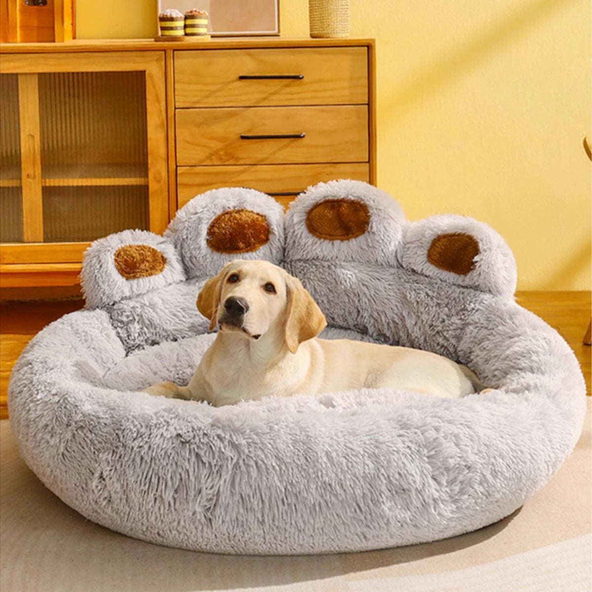 Cute Paw Donut Dog Bed / Cat Bed | Super Fluffy Plush Comfort w/ Supportive Bolsters (S-XL)