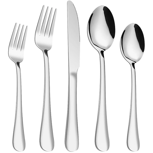 Stainless Steel Cutlery Set | 40 Pc / 8 Tea Spoons, Desert Forks, Knifes, Spoons, Forks