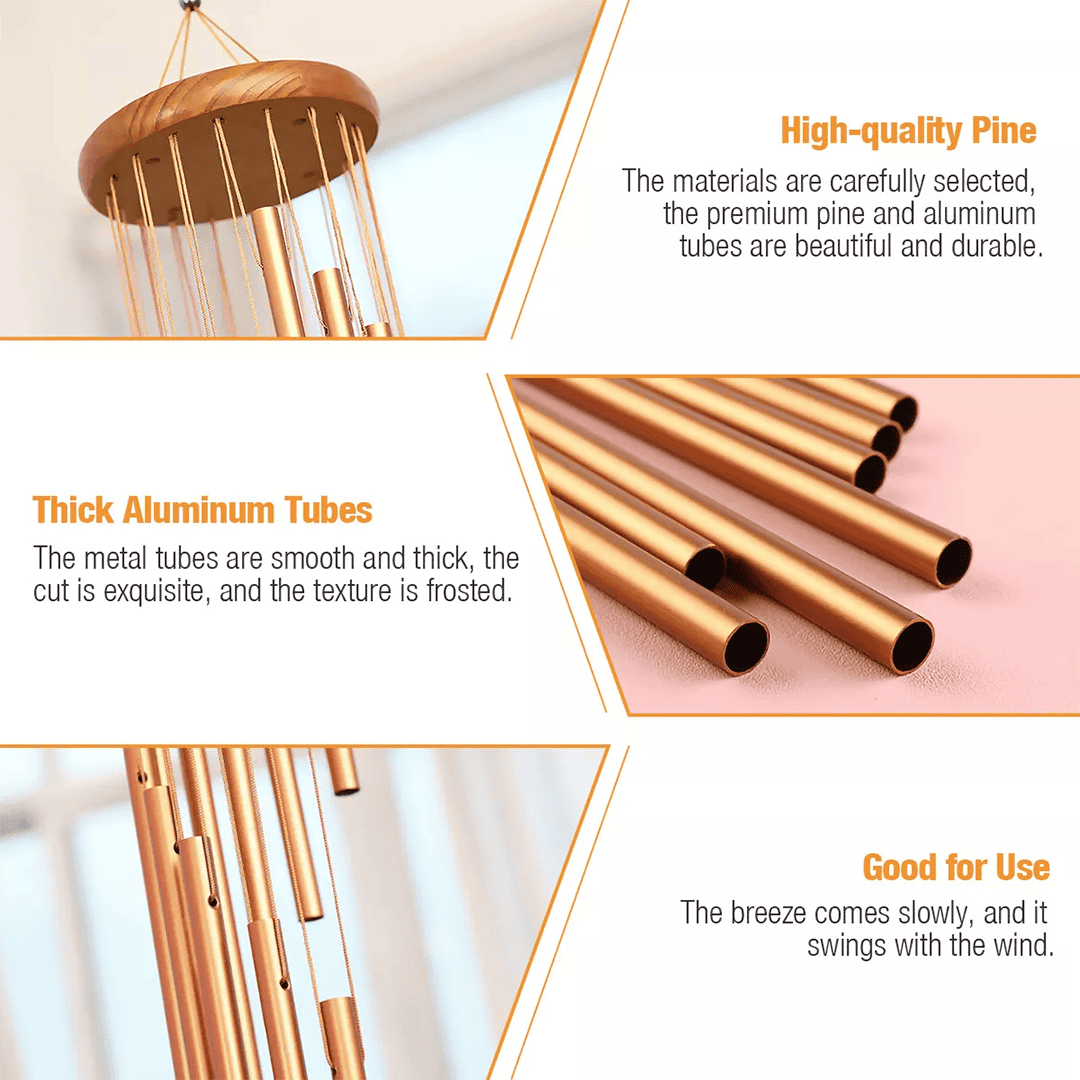 Senbòl Bonè Wind Chimes Metal Tubes 36" | Calming Tunes Color Gold