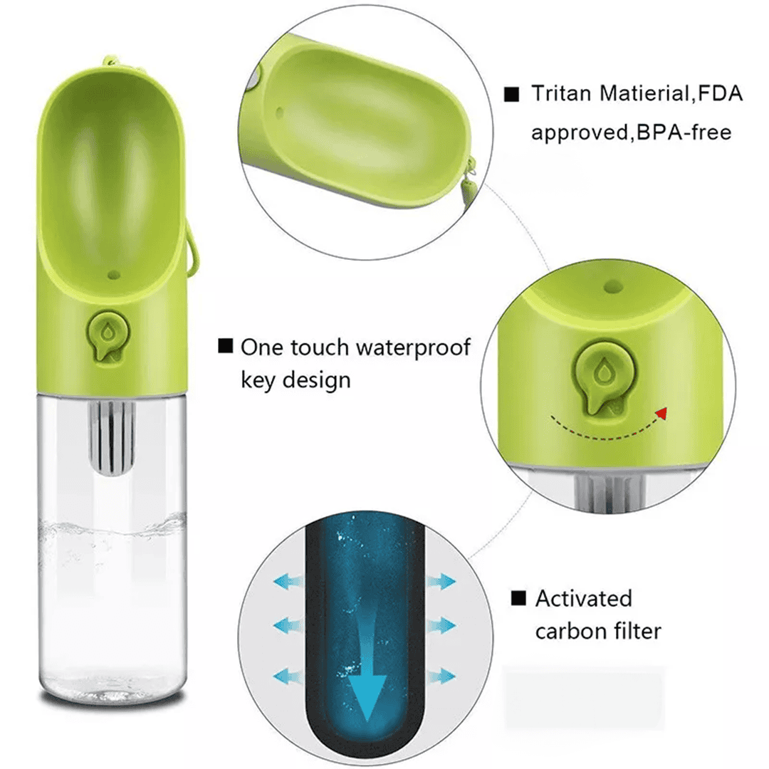 Dog / Cat Portable Drinking Bottle | Micro Pore Filter: Coconut Shell Activated Carbon