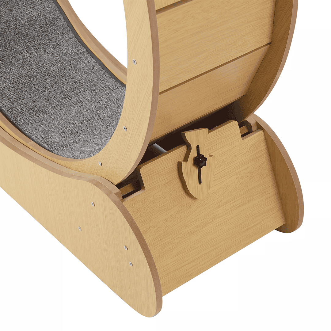 Wooden Cat Wheel w/ Scratch Pad | Safety Lock, Low Noise