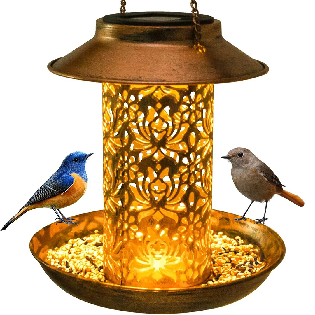 Solar Lamp Bird Feeder Hanging Perch Waterproof