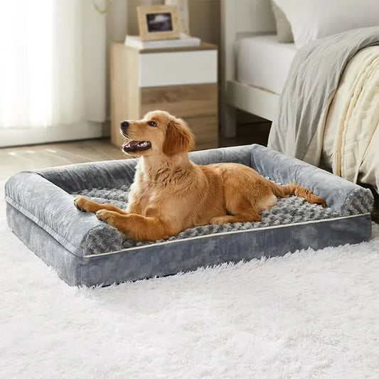 Orthopedic Rose Plush Dog Bed - Memory Foam Super Soft Waterproof Bottom