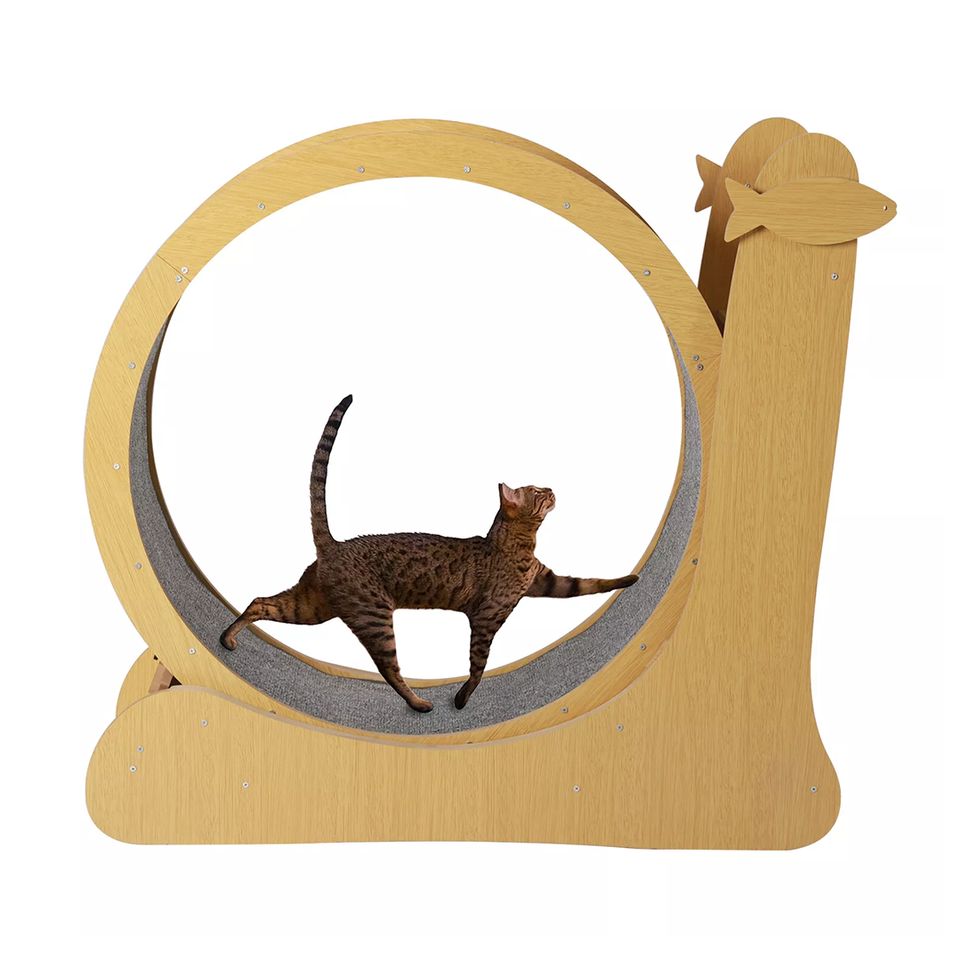 Wooden Cat Wheel w/ Scratch Pad | Safety Lock, Low Noise