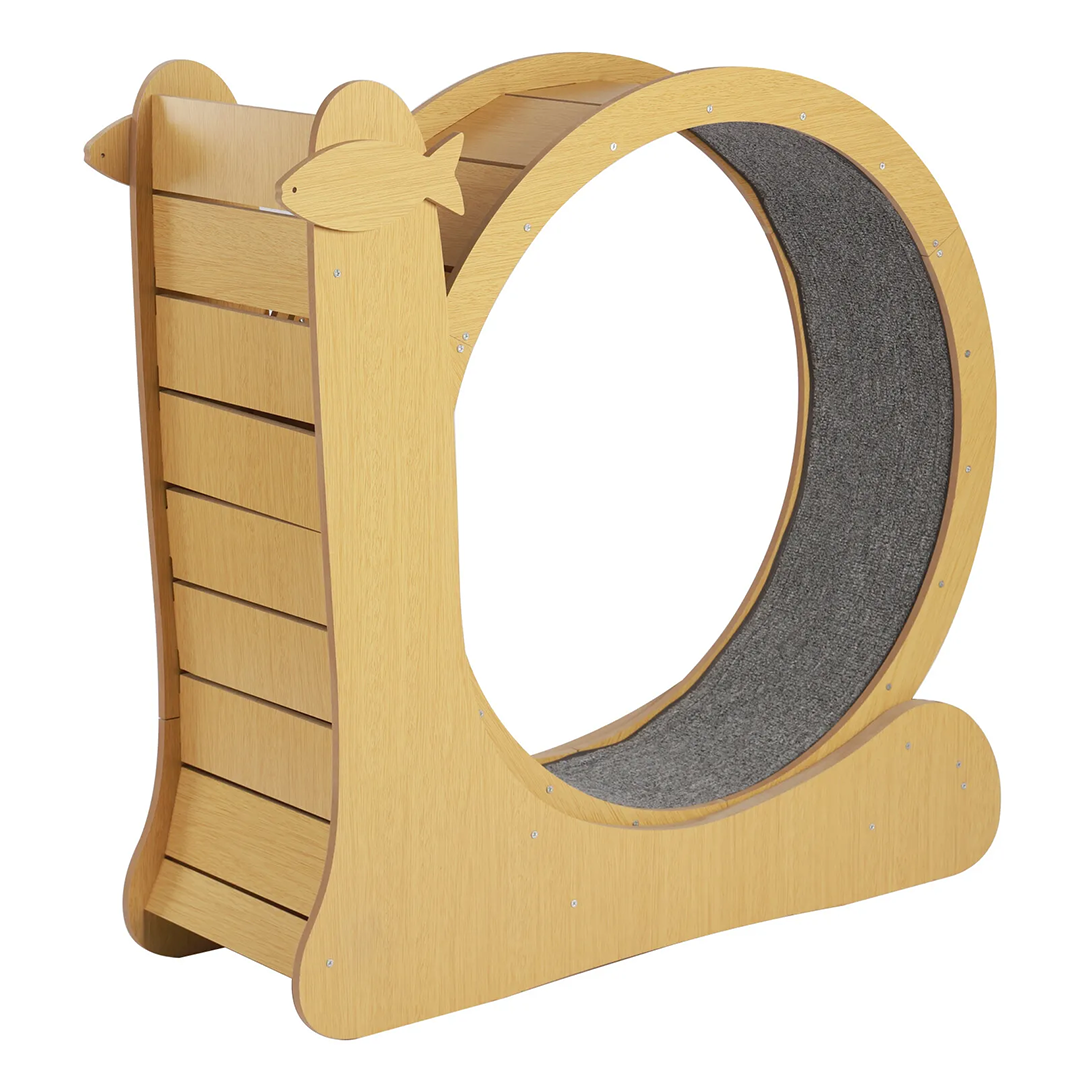 Wooden Cat Wheel w/ Scratch Pad | Safety Lock, Low Noise