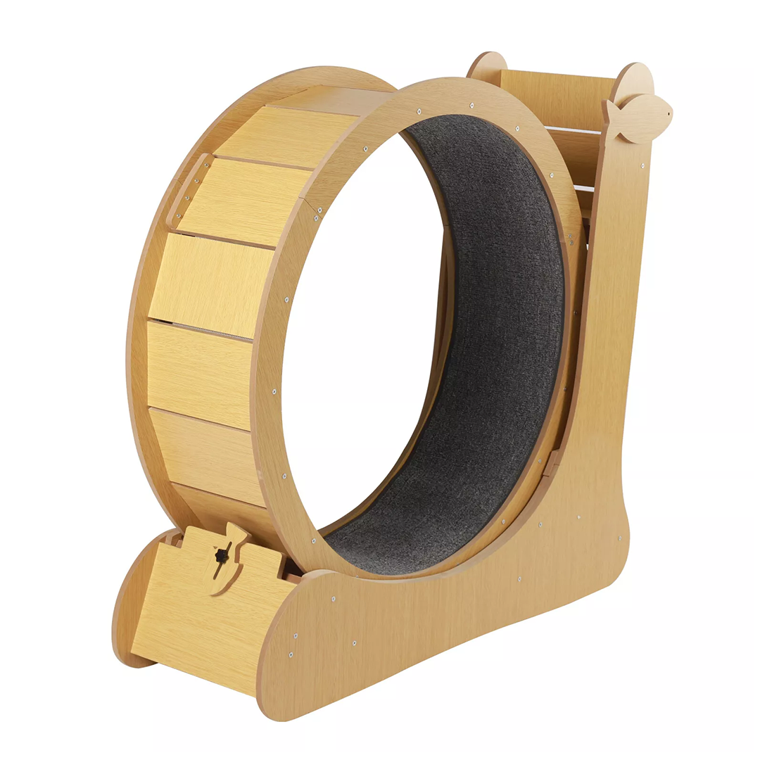 Wooden Cat Wheel w/ Scratch Pad | Safety Lock, Low Noise