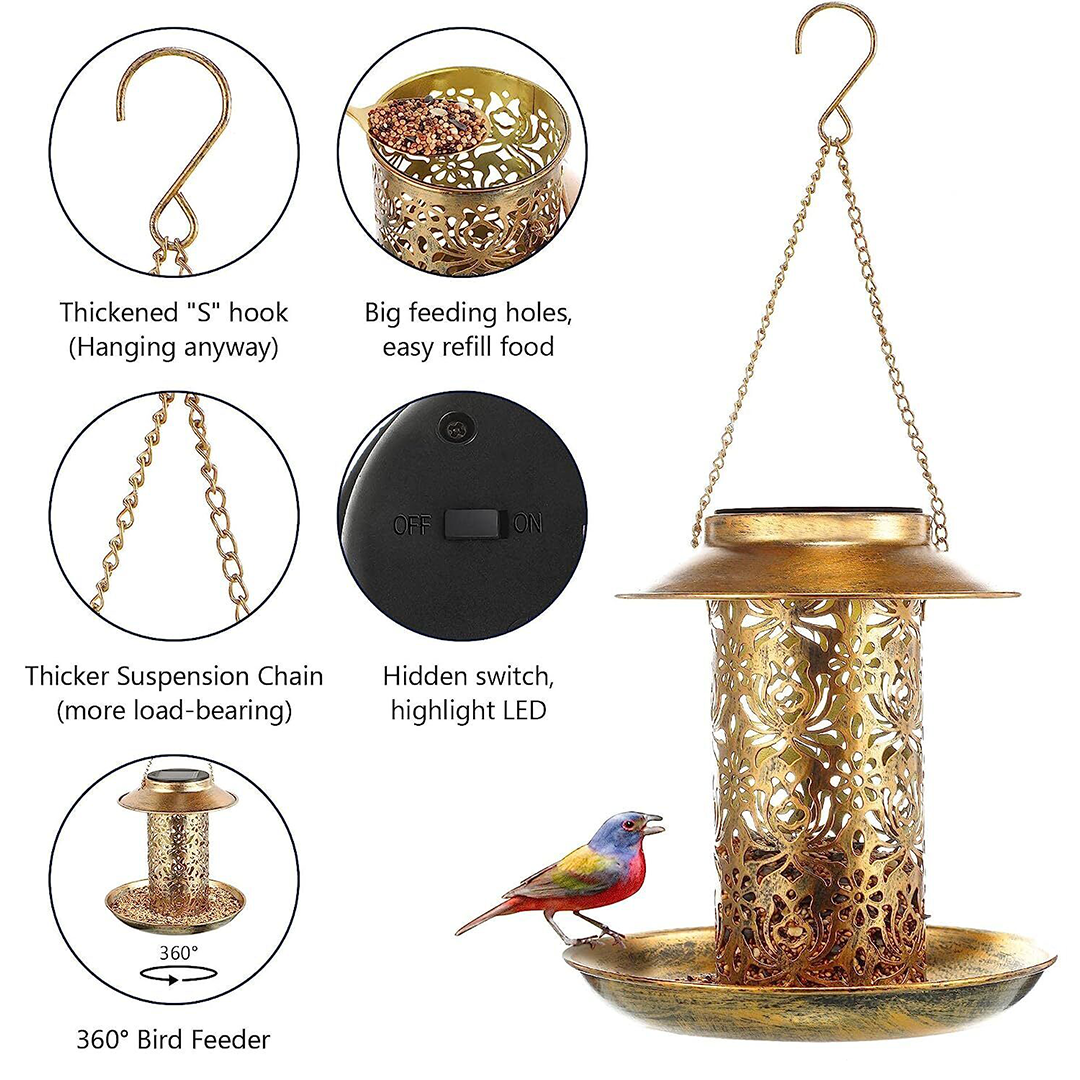 Solar Lamp Bird Feeder Hanging Perch Waterproof