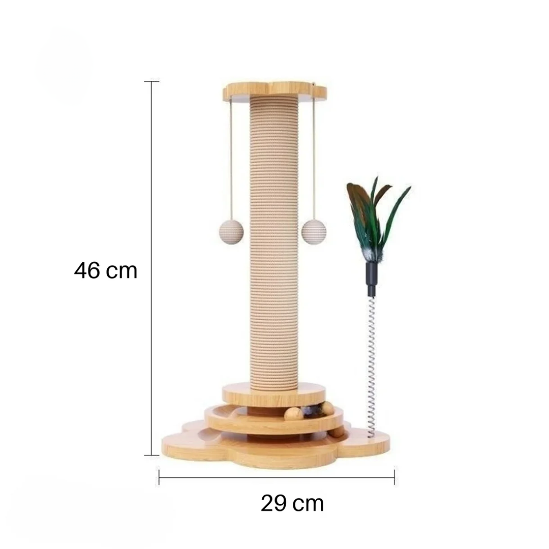 Cat Scratch Post 9,5 x 18" | Natural Instinct Training Toy w/ Hanging Balls, Cat Scratcher