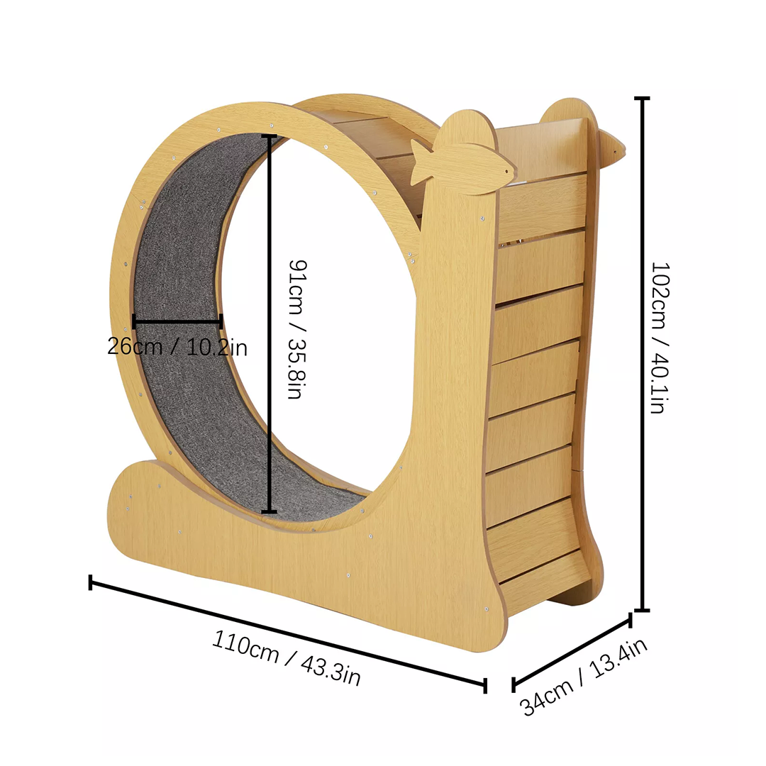 Wooden Cat Wheel w/ Scratch Pad | Safety Lock, Low Noise