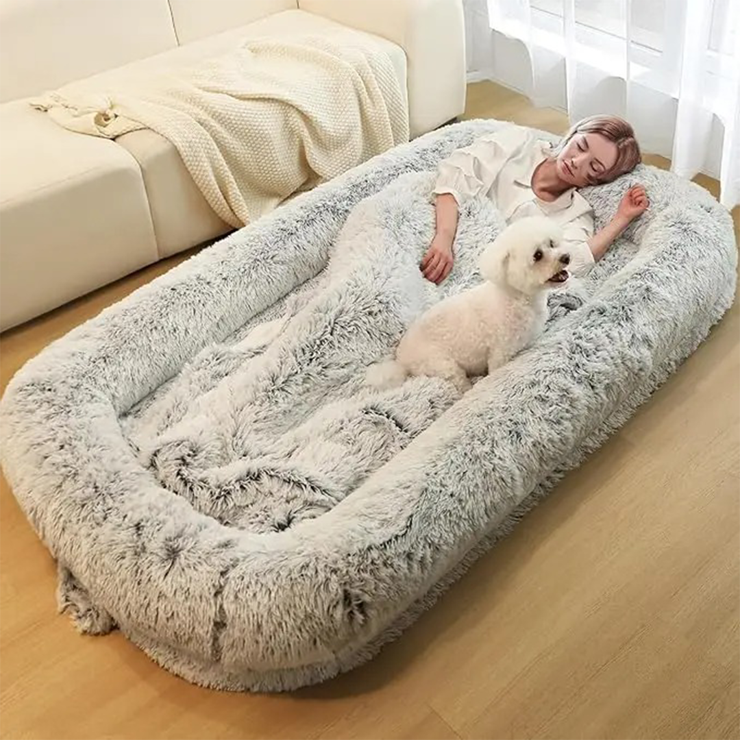 Human Dog Bed w/ Premium Faux Fur and Blanket | 71" x 43" x 10"