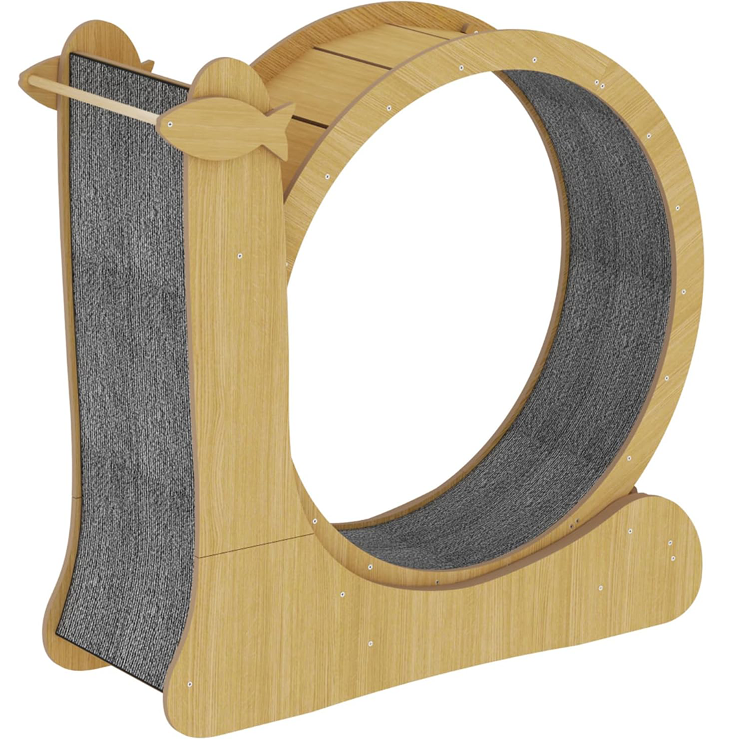 Wooden Cat Wheel w/ Scratch Pad | Safety Lock, Low Noise