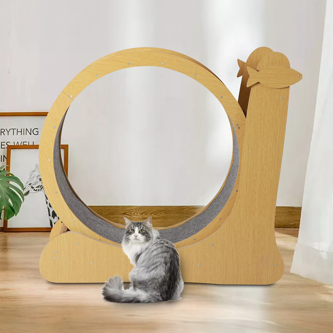 Wooden Cat Wheel w/ Scratch Pad | Safety Lock, Low Noise