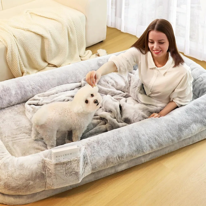 Human Dog Bed w/ Premium Faux Fur and Blanket | 71" x 43" x 10"