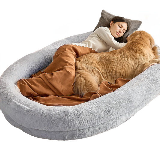 Human Dog Bed w/ Washable Faux Rabbit Fur / Orthopedic Egg Foam | 72" x 48" x 10"