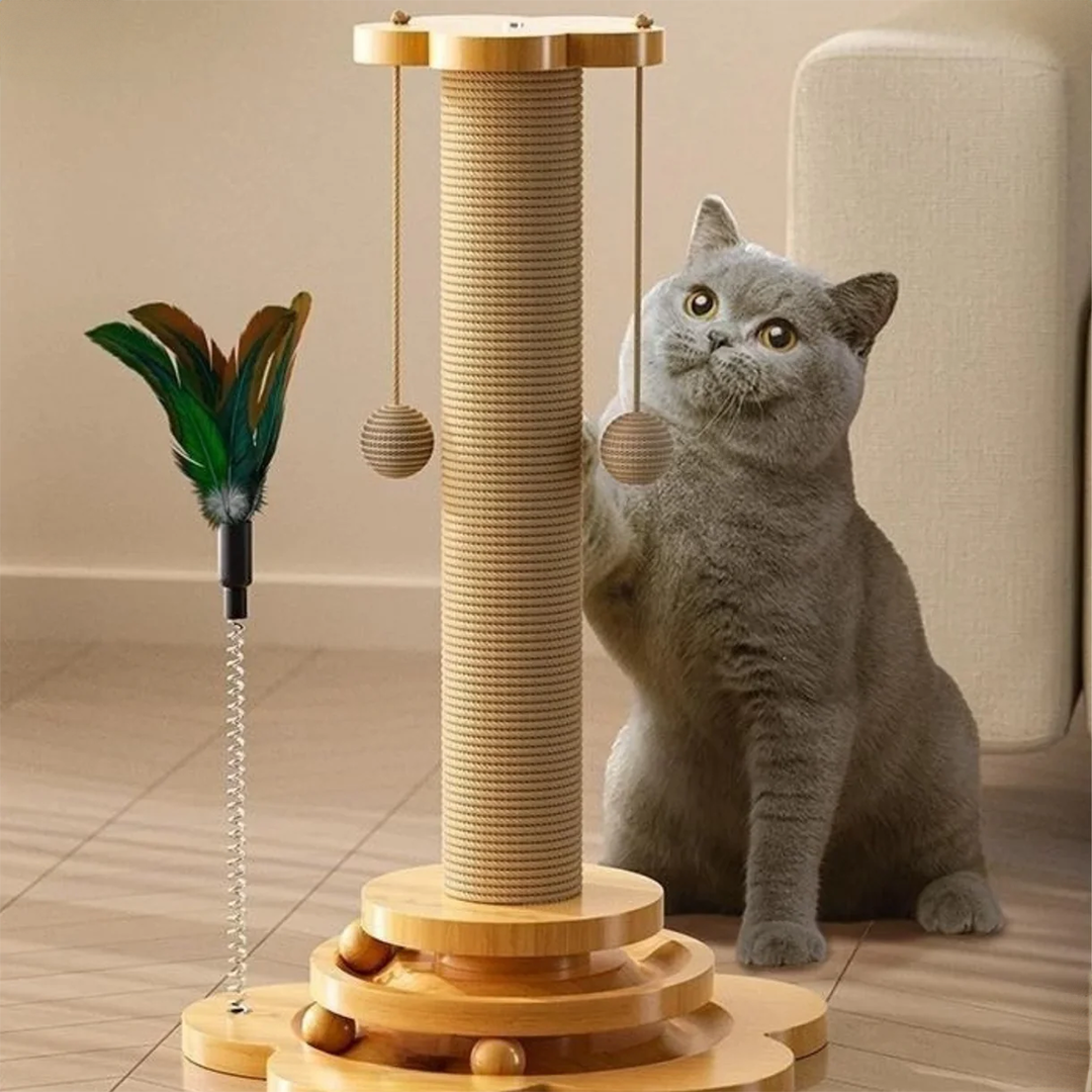 Cat Scratch Post 9,5 x 18" | Natural Instinct Training Toy w/ Hanging Balls, Cat Scratcher