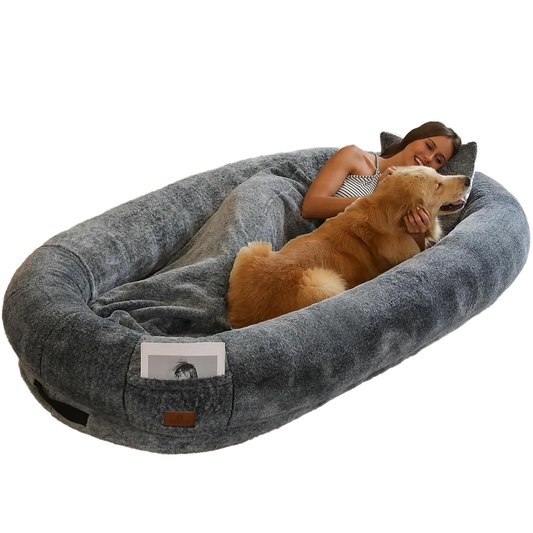 Extra Comfy Plush Human Dog Bed w/ Blanket and Pillow | 72.8" x 43.3" x 11.8"