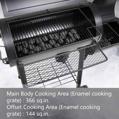 Dual Charcoal Smoker / Grill | temperature protection, 510 sq Inch Cooking Area