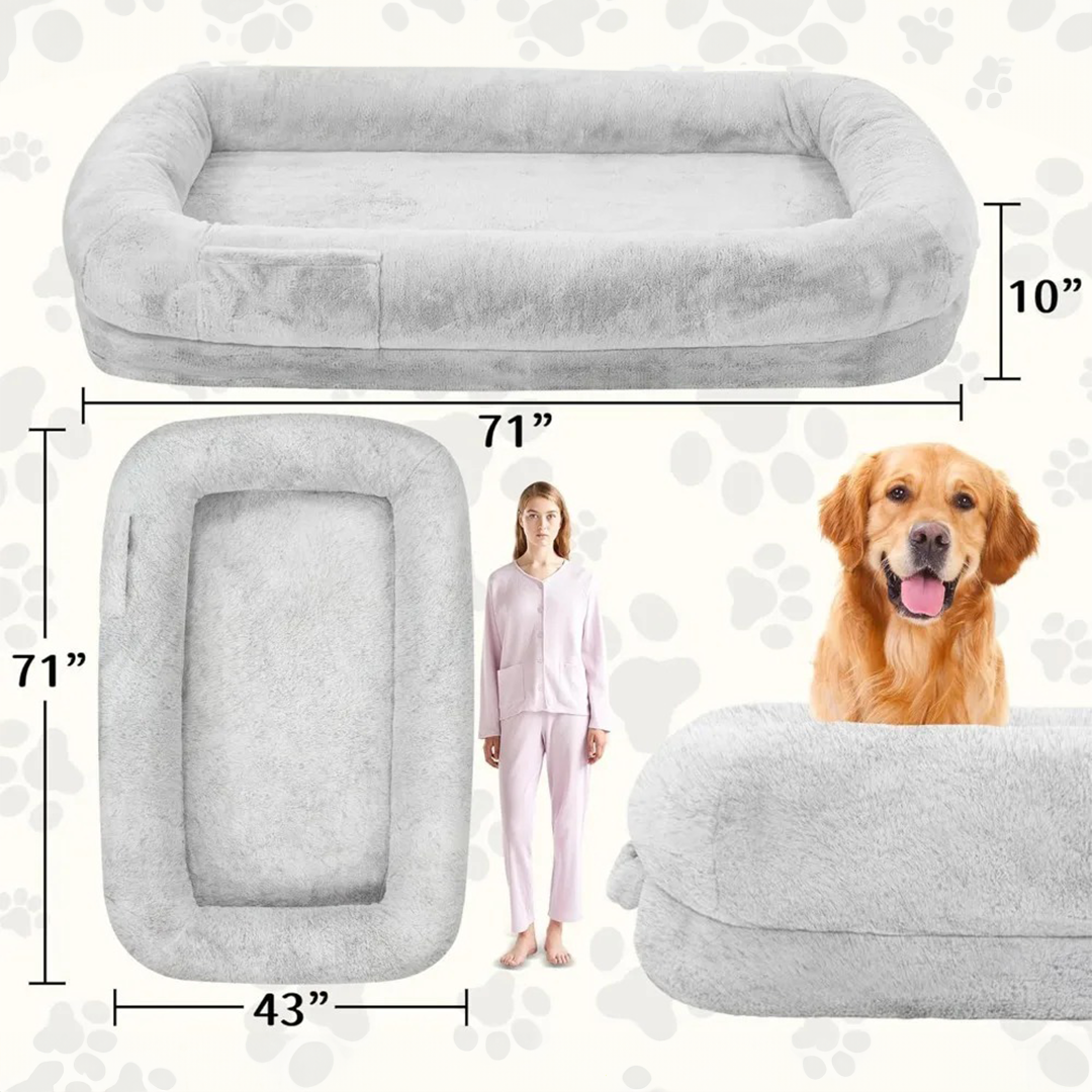 Human Dog Bed w/ Premium Faux Fur and Blanket | 71" x 43" x 10"