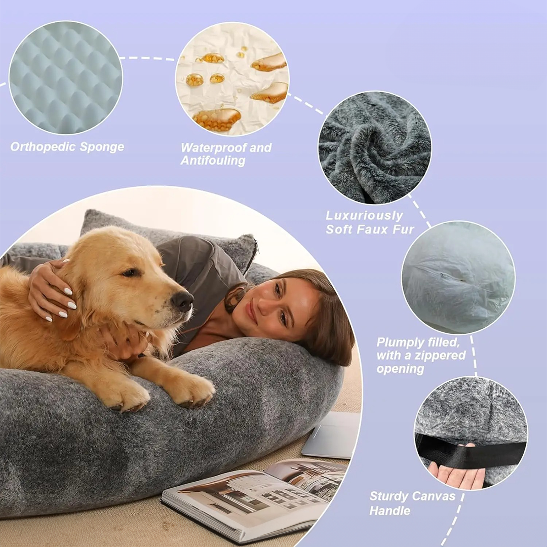 Extra Comfy Plush Human Dog Bed w/ Blanket and Pillow | 72.8" x 43.3" x 11.8"