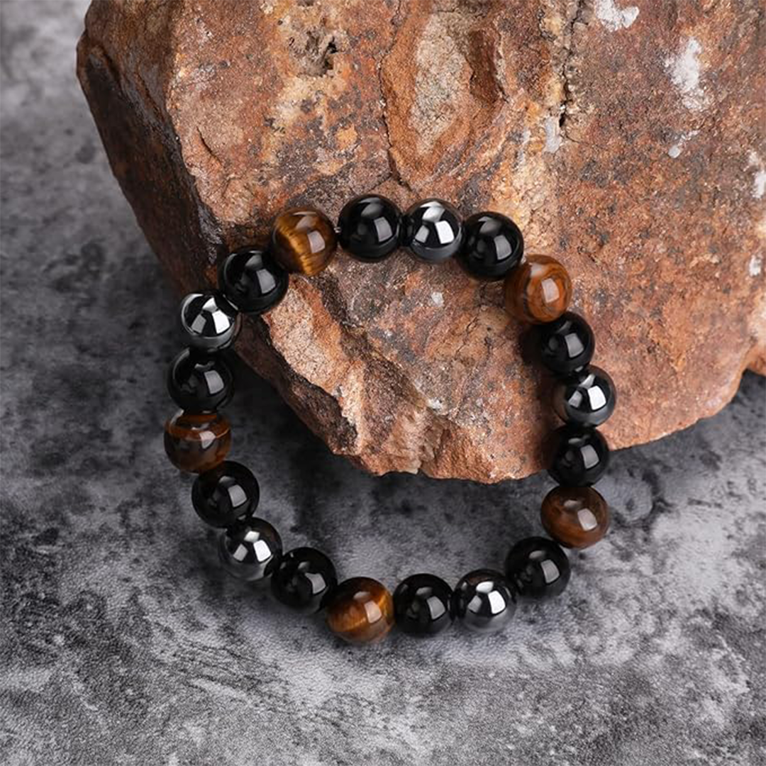 Hand Made Healing Bracelet | Natural Stones; Tiger-Eye, Black Obsidian, Hematite