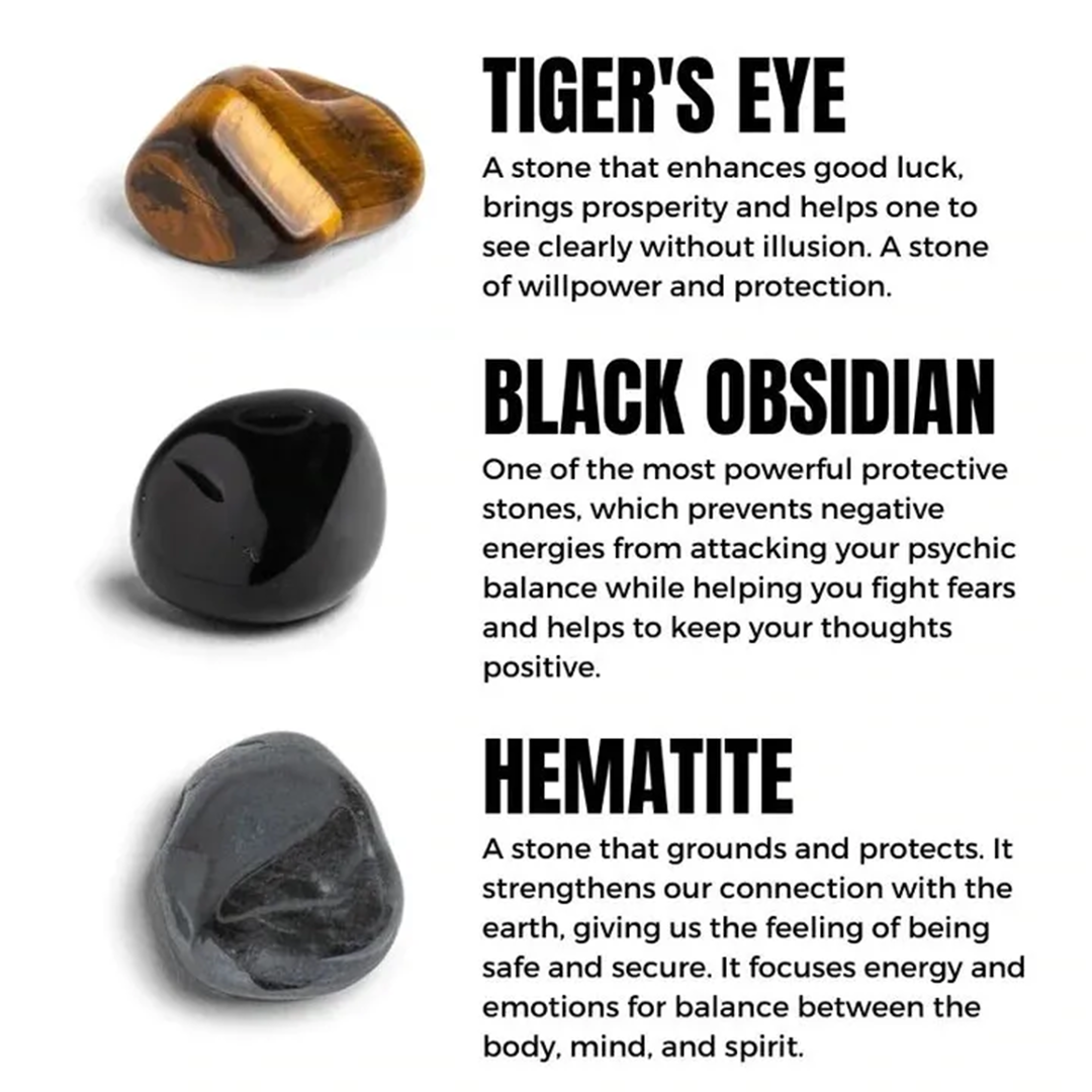 Hand Made Healing Bracelet | Natural Stones; Tiger-Eye, Black Obsidian, Hematite