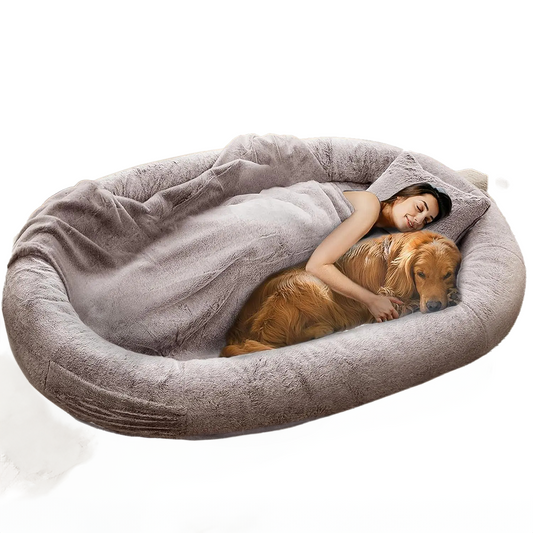 Human Dog Bed w/ Blanket / Pillow, Orthopedic Faux Fur | 71"x45"x14"