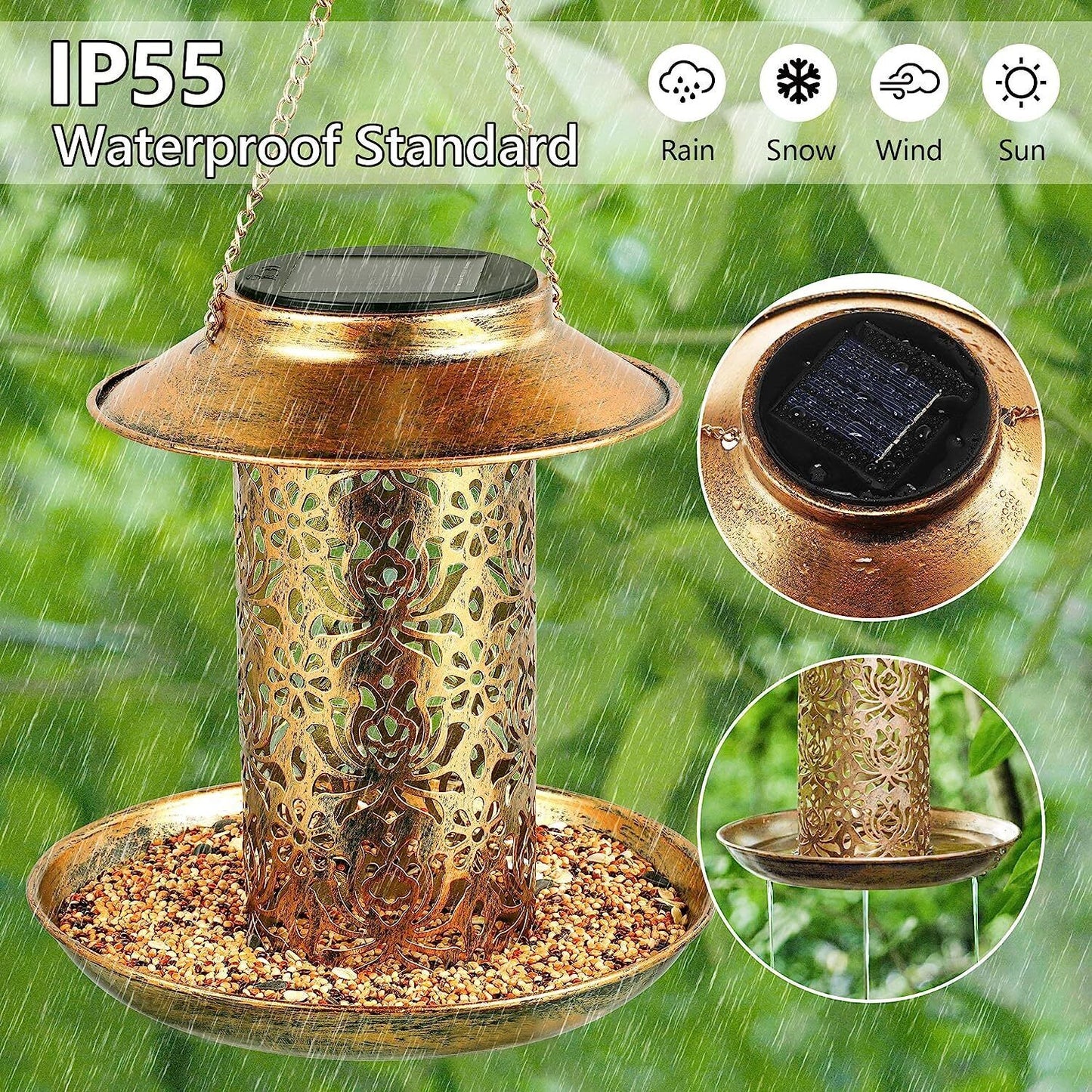 Solar Lamp Bird Feeder Hanging Perch Waterproof