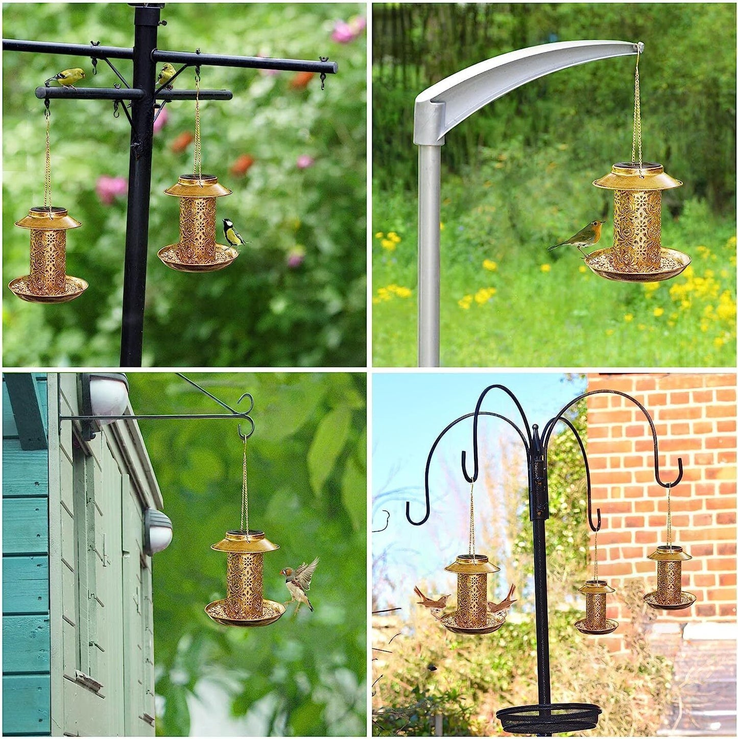 Solar Lamp Bird Feeder Hanging Perch Waterproof