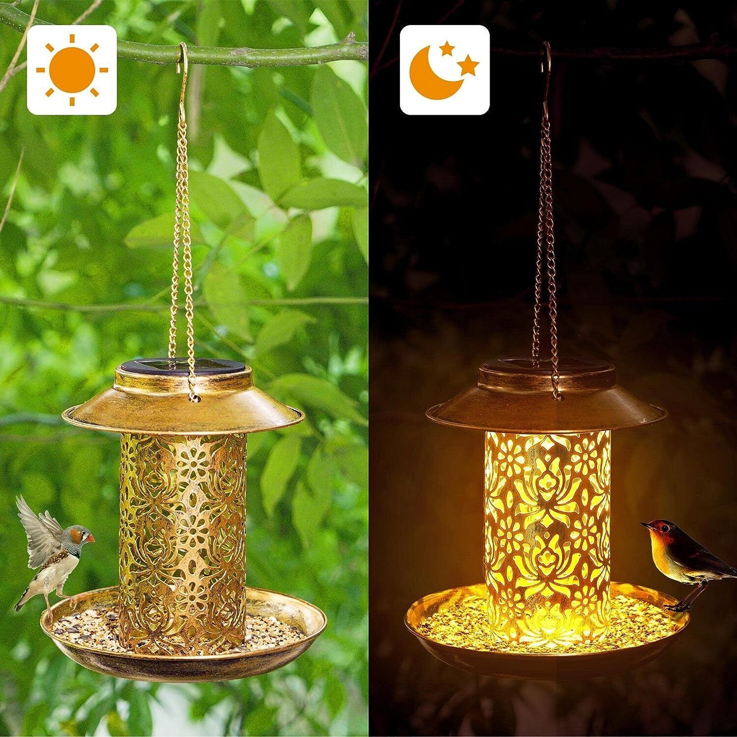 Solar Lamp Bird Feeder Hanging Perch Waterproof